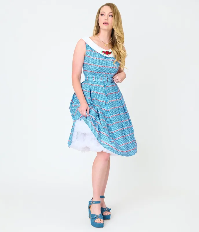 Unique Vintage Blue Gingham & Strawberries Swing Dress made by Unique Vintage