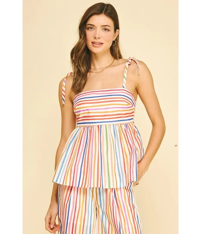 Rainbow Stripe Tie Strap Top made by Unique Vintage