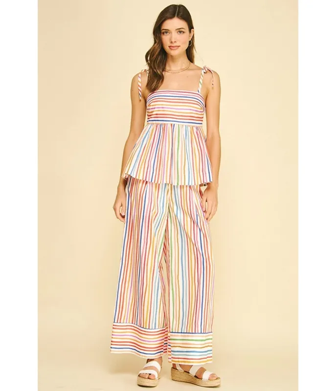 Rainbow Stripe Wide Leg Pants made by Unique Vintage