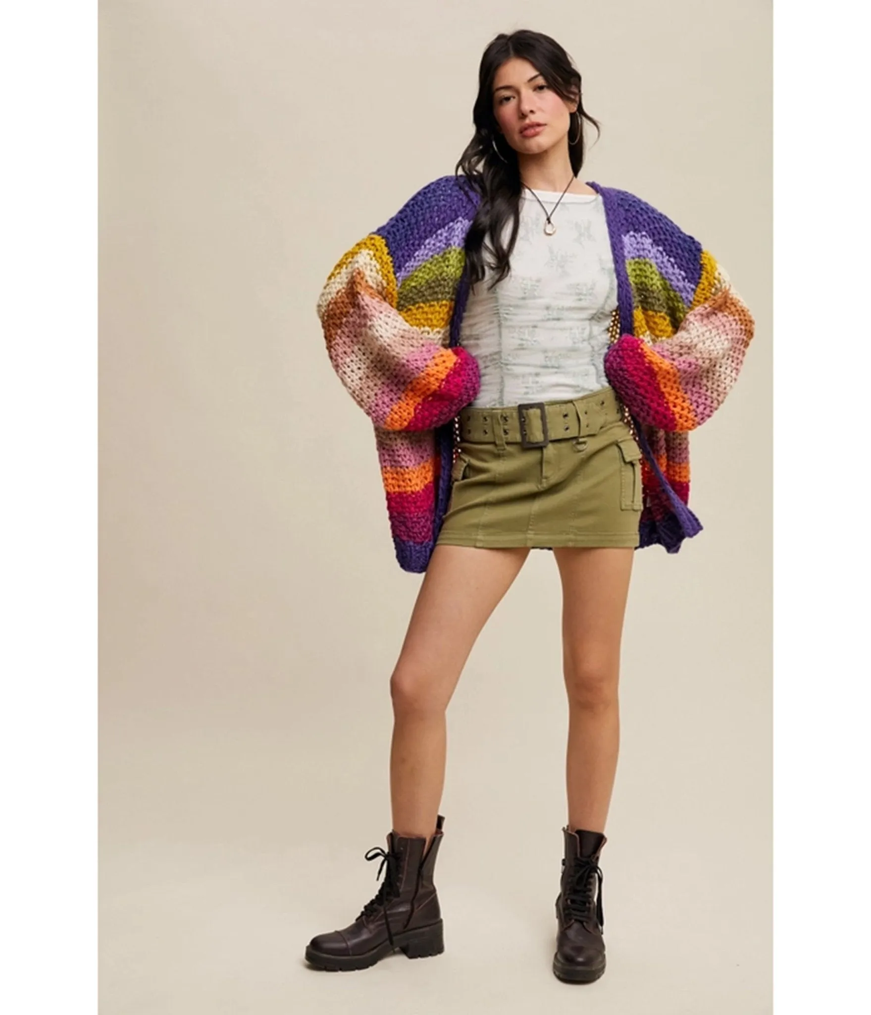 Rainbow Crochet Open Cardigan sold by Unique Vintage product image thumbnail 3