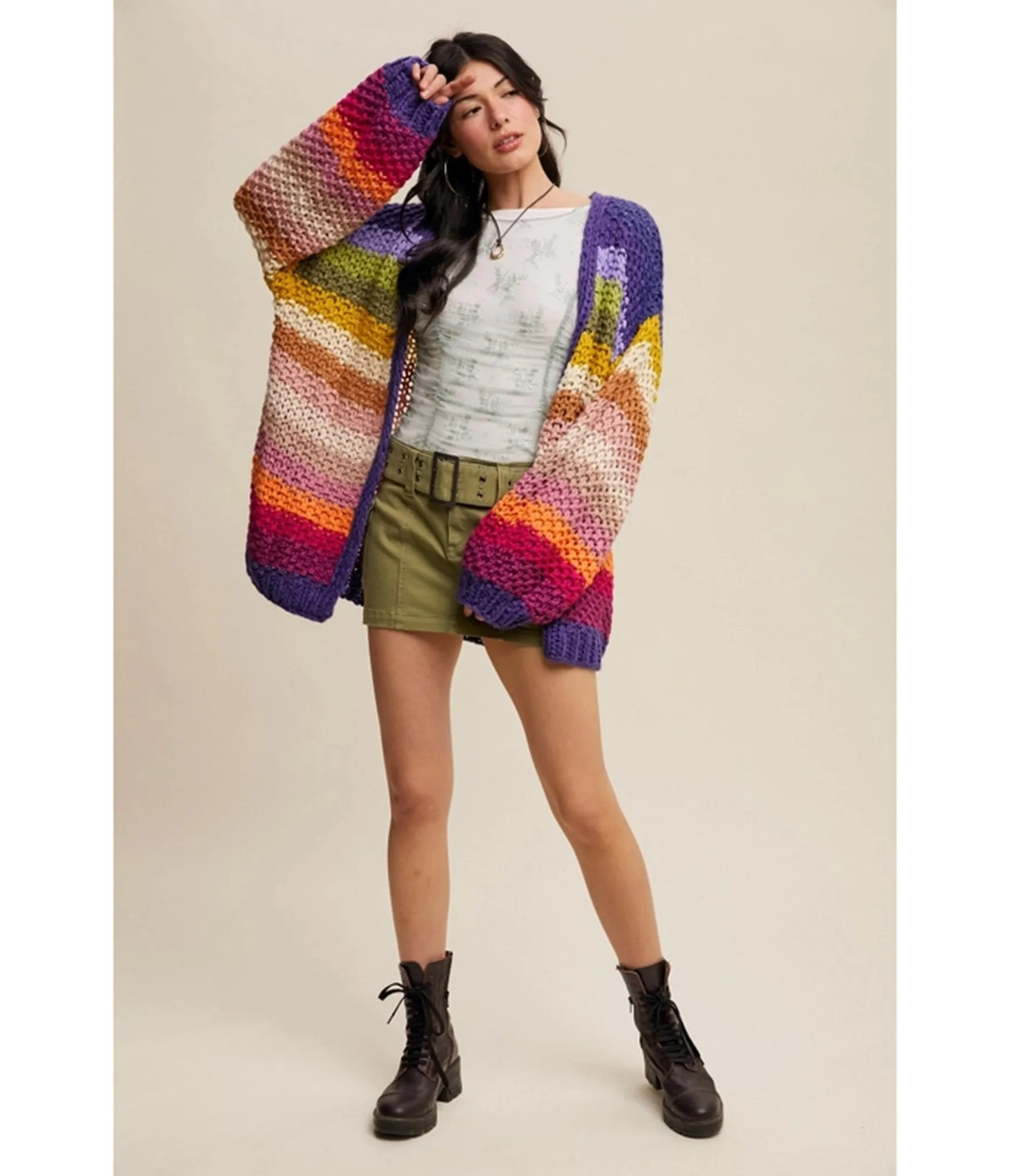 Rainbow Crochet Open Cardigan sold by Unique Vintage product image thumbnail 5