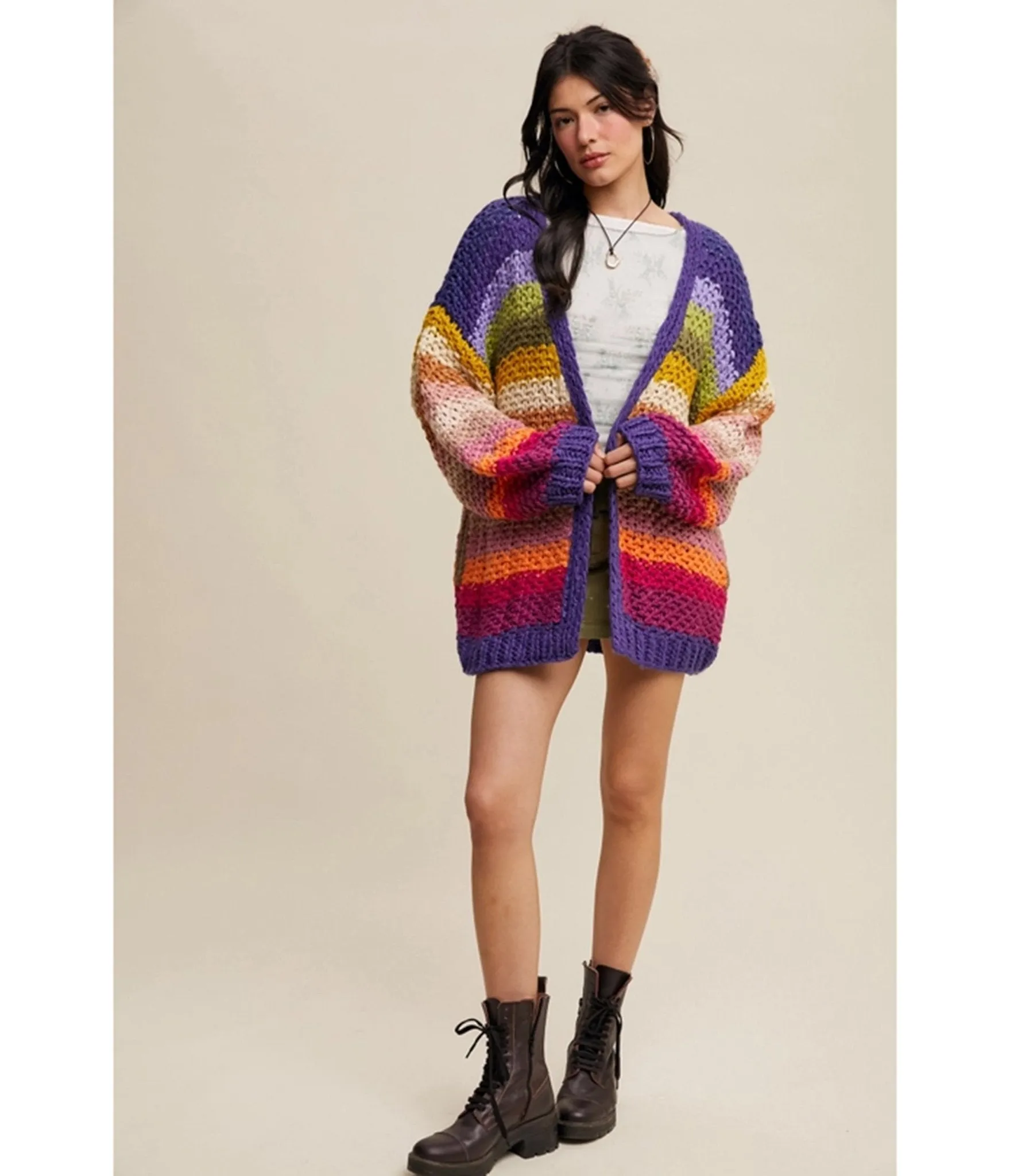 Rainbow Crochet Open Cardigan sold by Unique Vintage