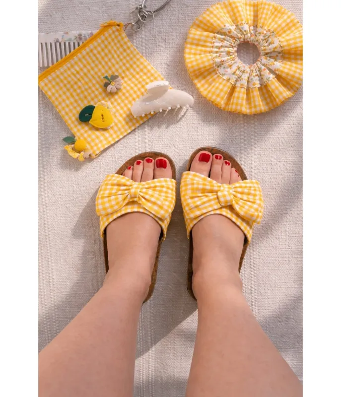 Yellow Gingham Bow Sandals made by Unique Vintage