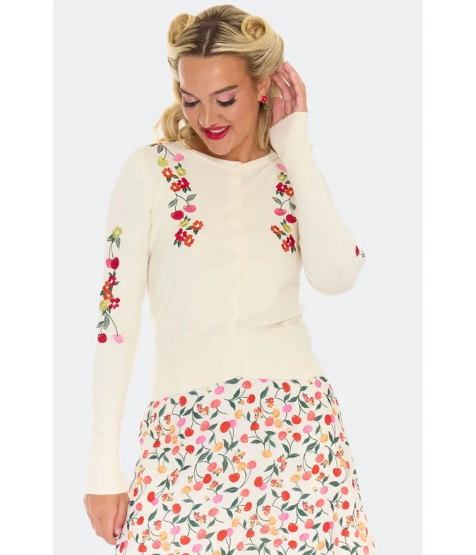 Voodoo Vixen Cream Cherry Floral Cardigan made by Voodoo Vixen
