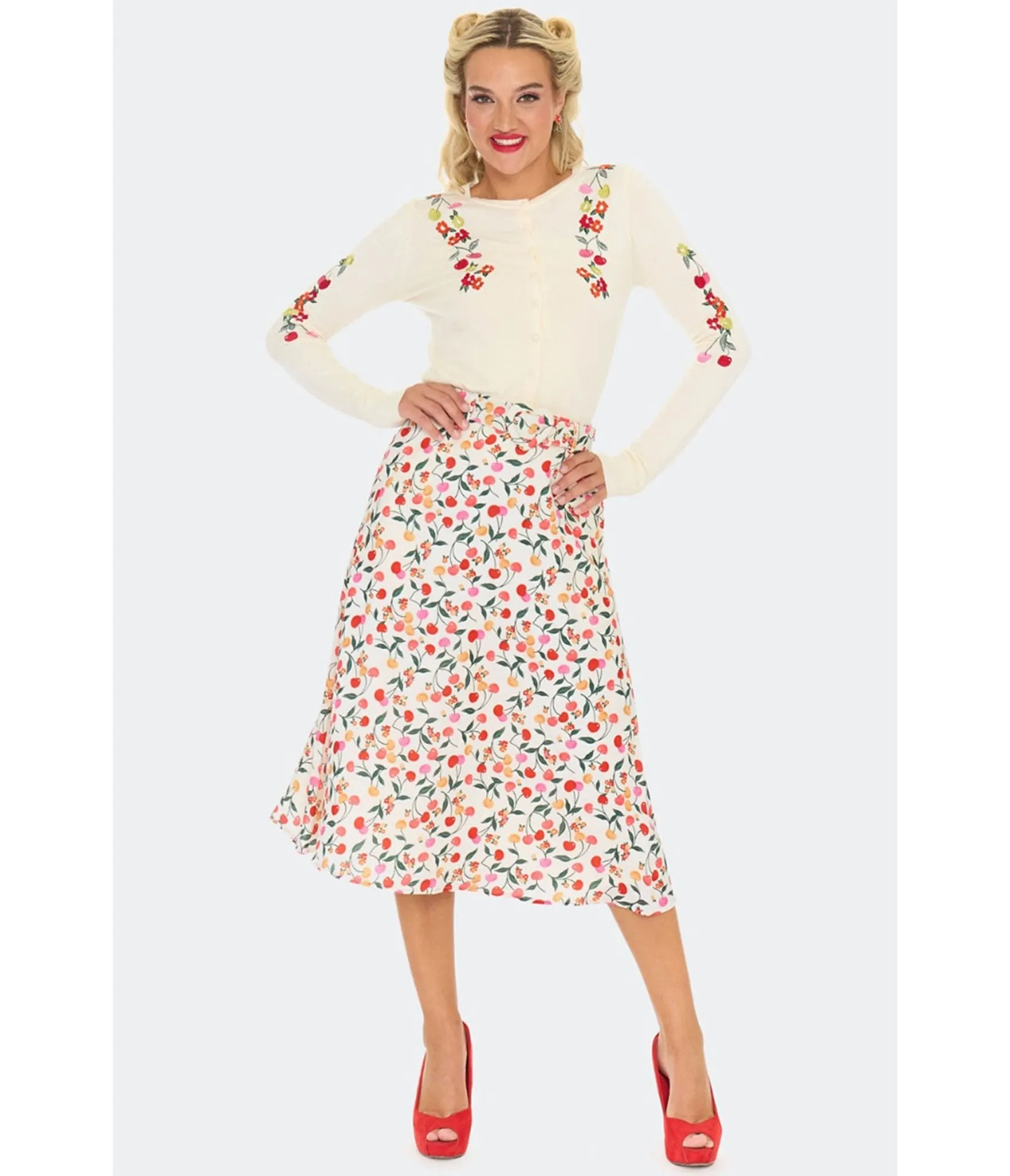 Voodoo Vixen Cream Cherry Floral Cardigan sold by Unique Vintage product image thumbnail 5
