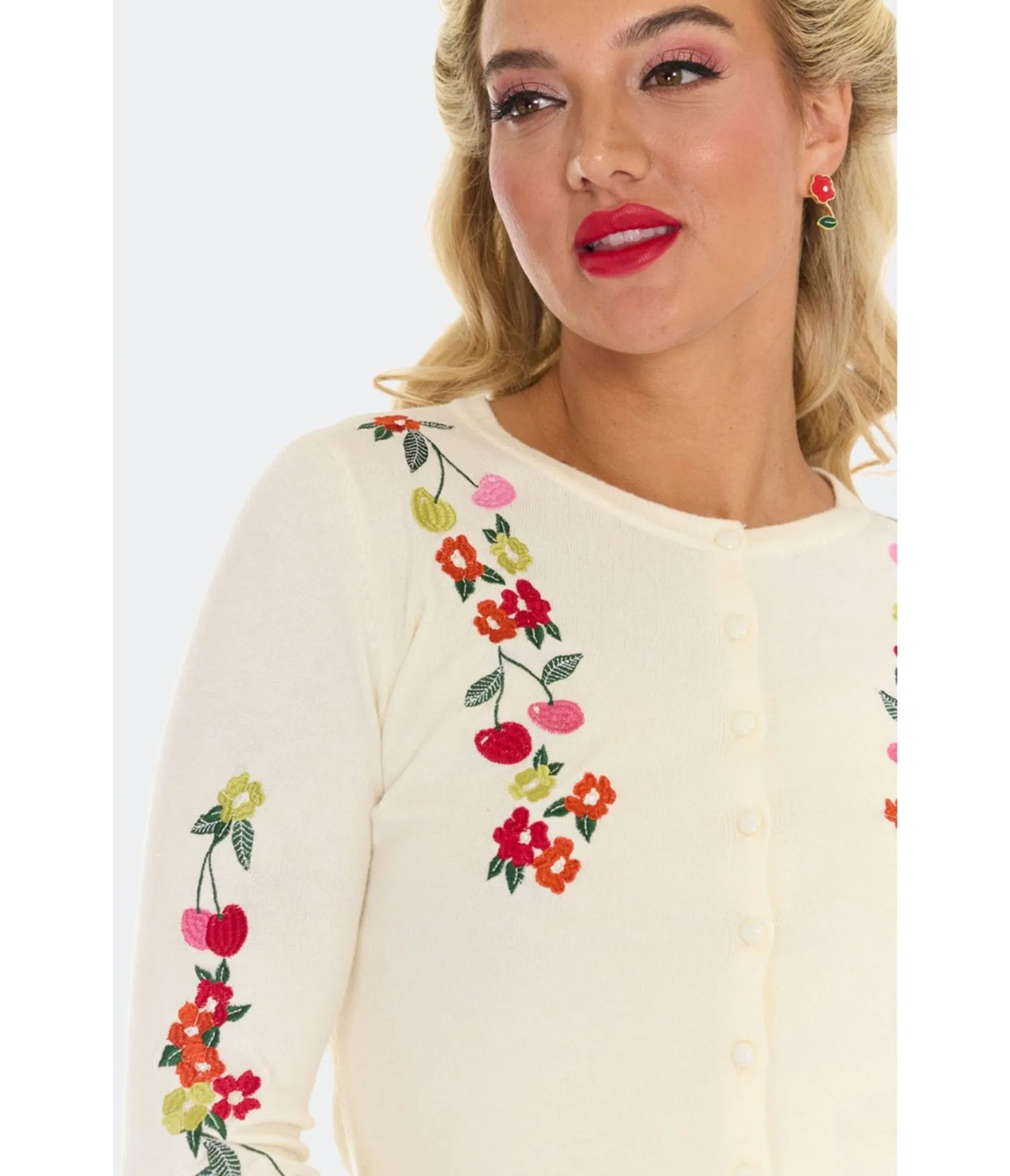 Voodoo Vixen Cream Cherry Floral Cardigan sold by Unique Vintage product image thumbnail 2