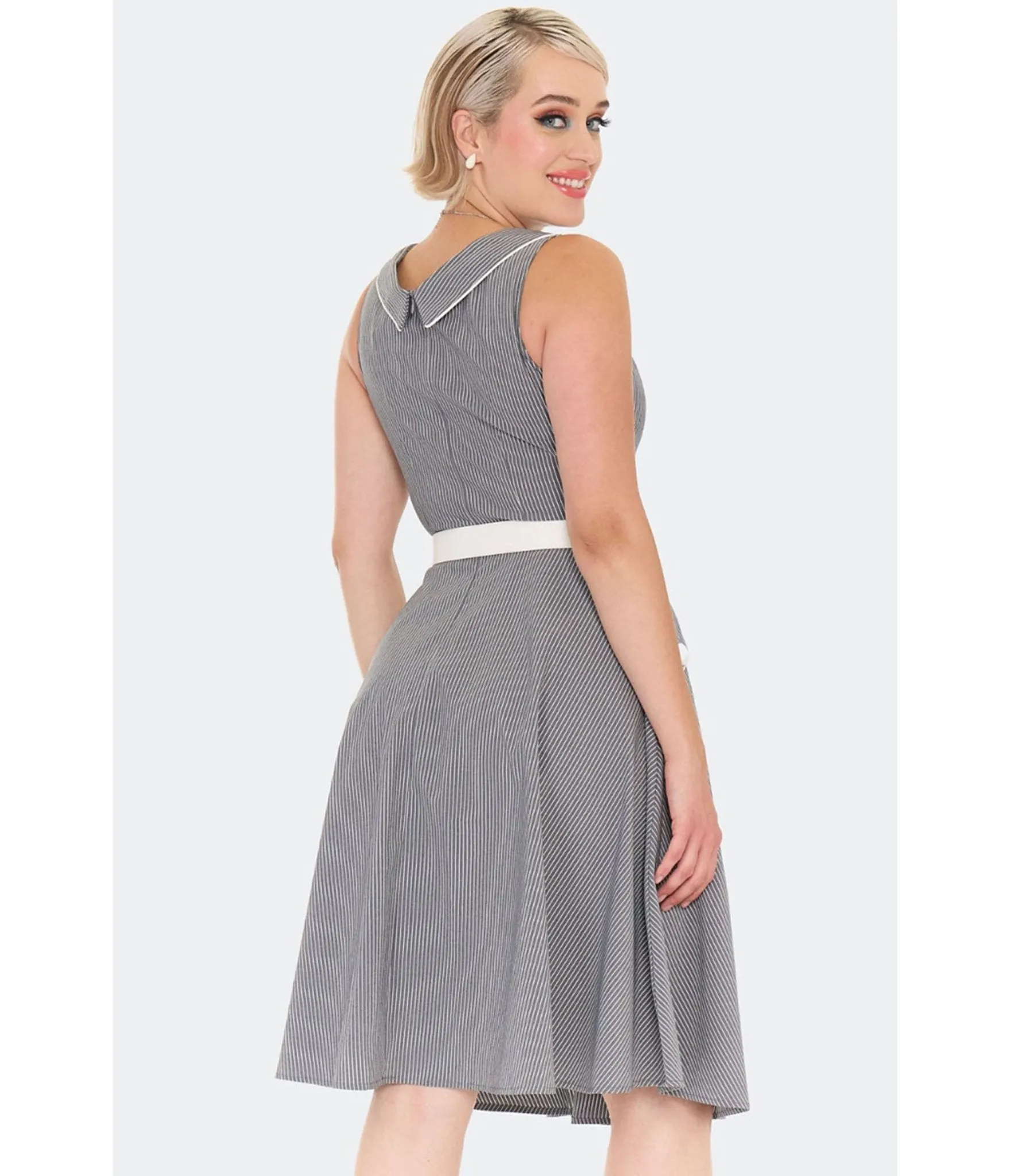 Voodoo Vixen Grey Pinstripe Flare Dress sold by Unique Vintage product image thumbnail 2