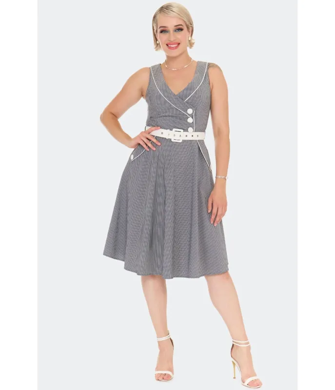 Voodoo Vixen Grey Pinstripe Flare Dress made by Voodoo Vixen
