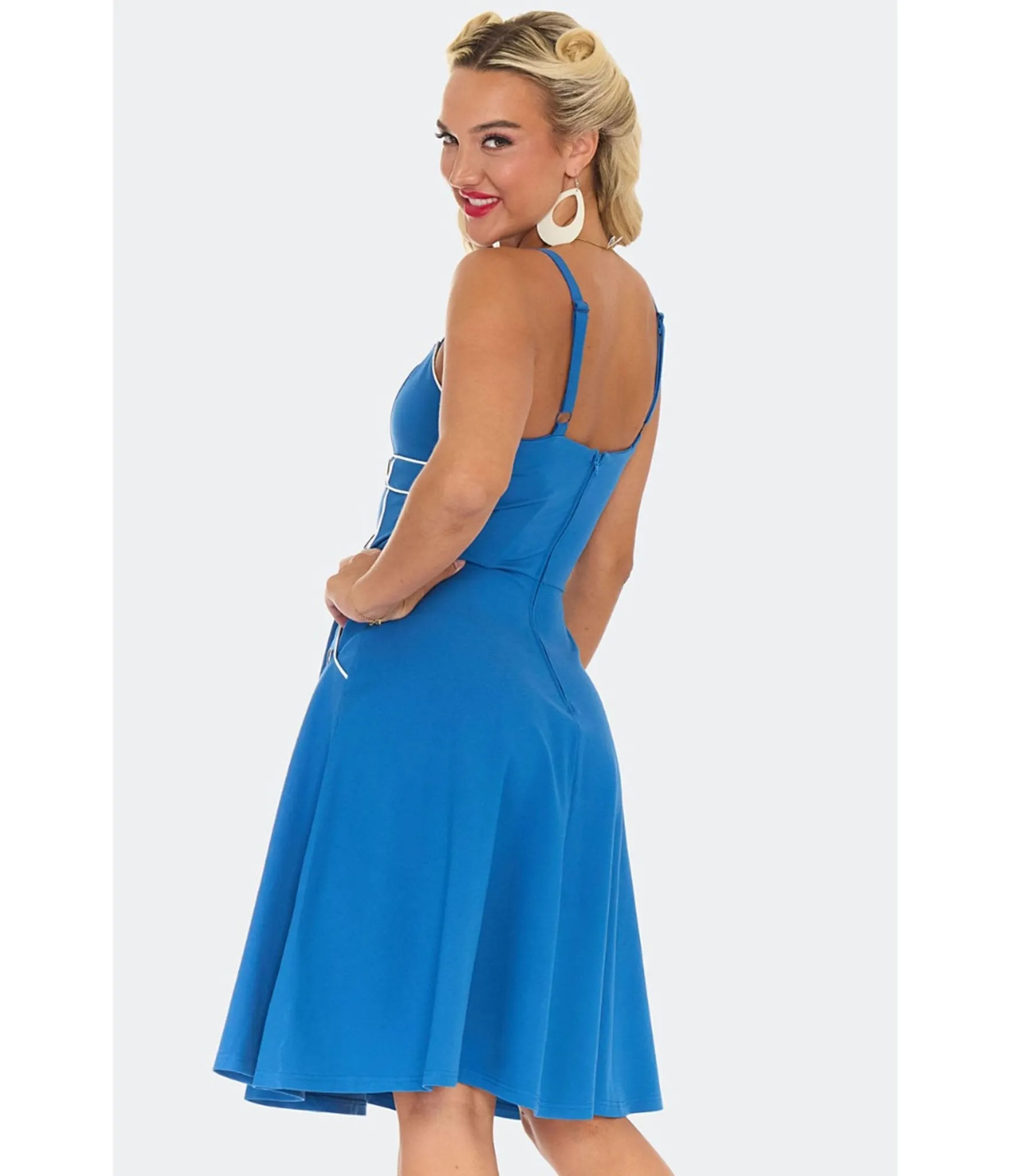 Voodoo Vixen Blue Nautical Button Flare Dress sold by Unique Vintage product image thumbnail 2