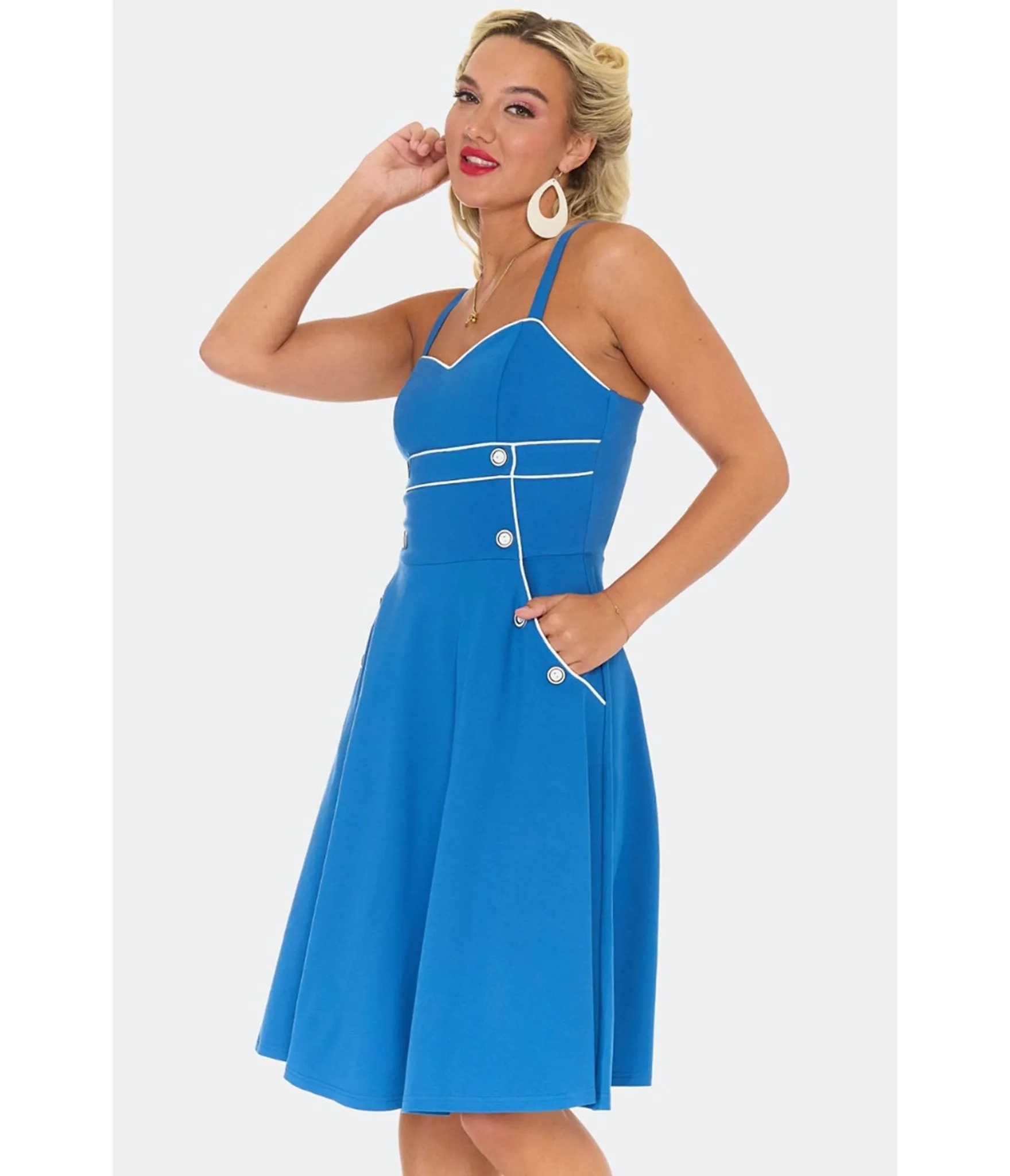 Voodoo Vixen Blue Nautical Button Flare Dress sold by Unique Vintage product image thumbnail 4