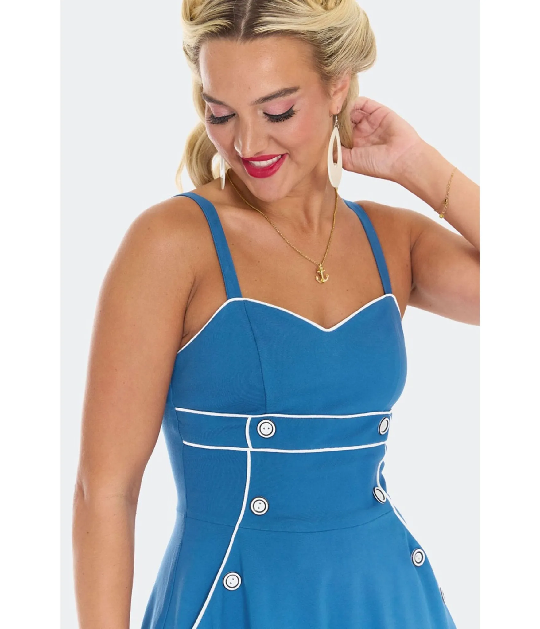 Voodoo Vixen Blue Nautical Button Flare Dress sold by Unique Vintage product image thumbnail 5