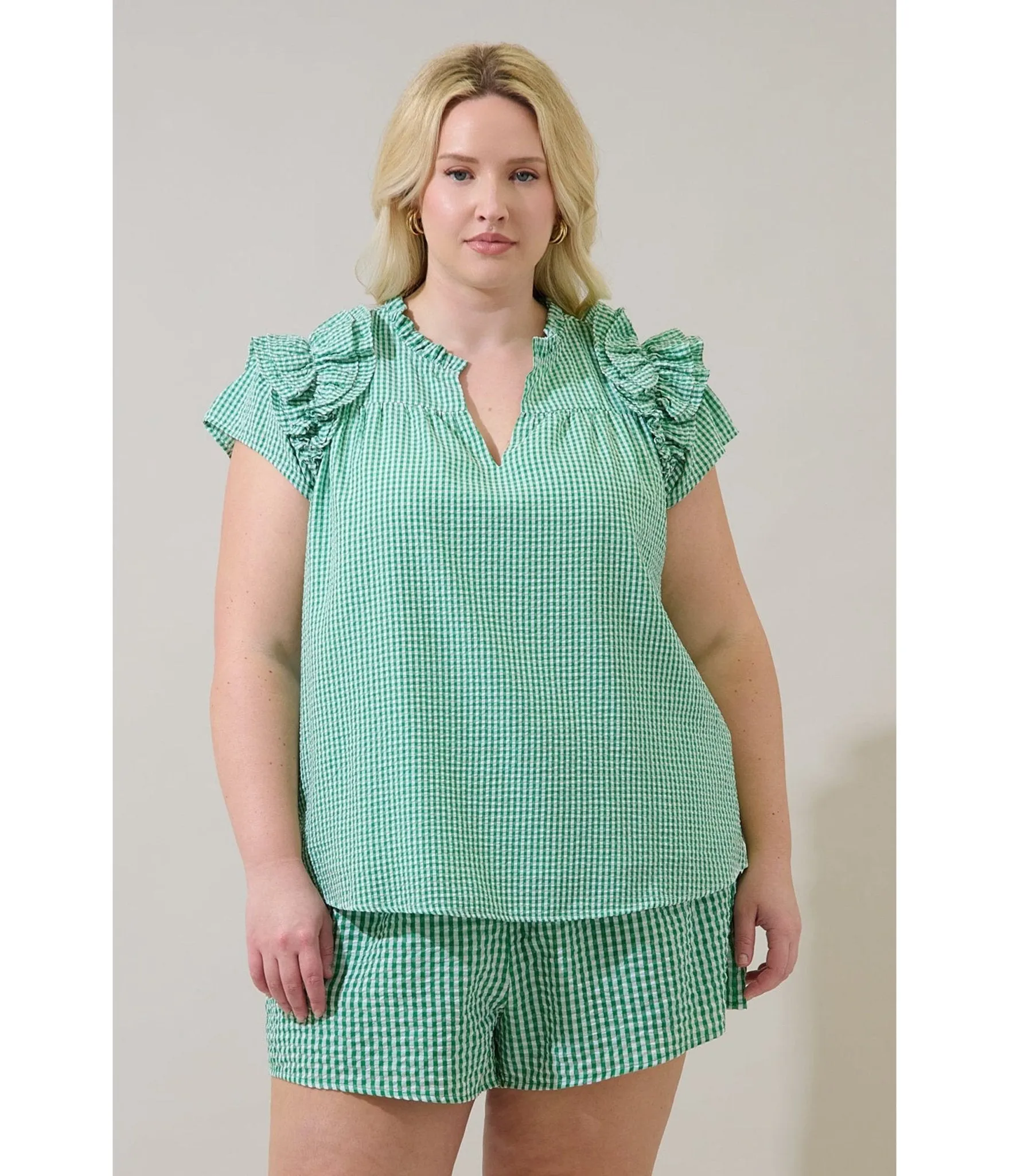 Plus Size Green Gingham Ruffle Tamara Top sold by Unique Vintage product image thumbnail 3