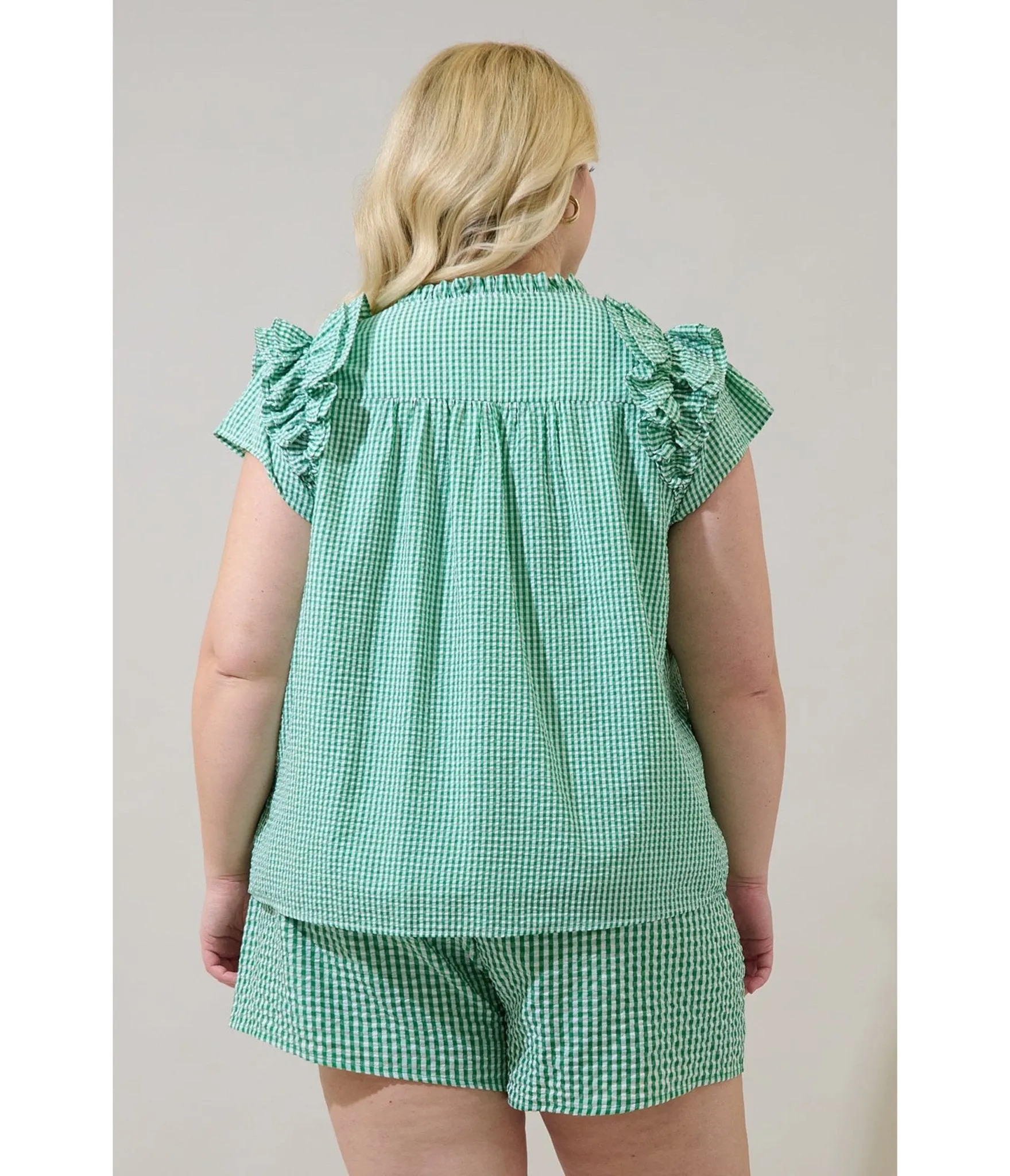 Plus Size Green Gingham Ruffle Tamara Top sold by Unique Vintage product image thumbnail 2