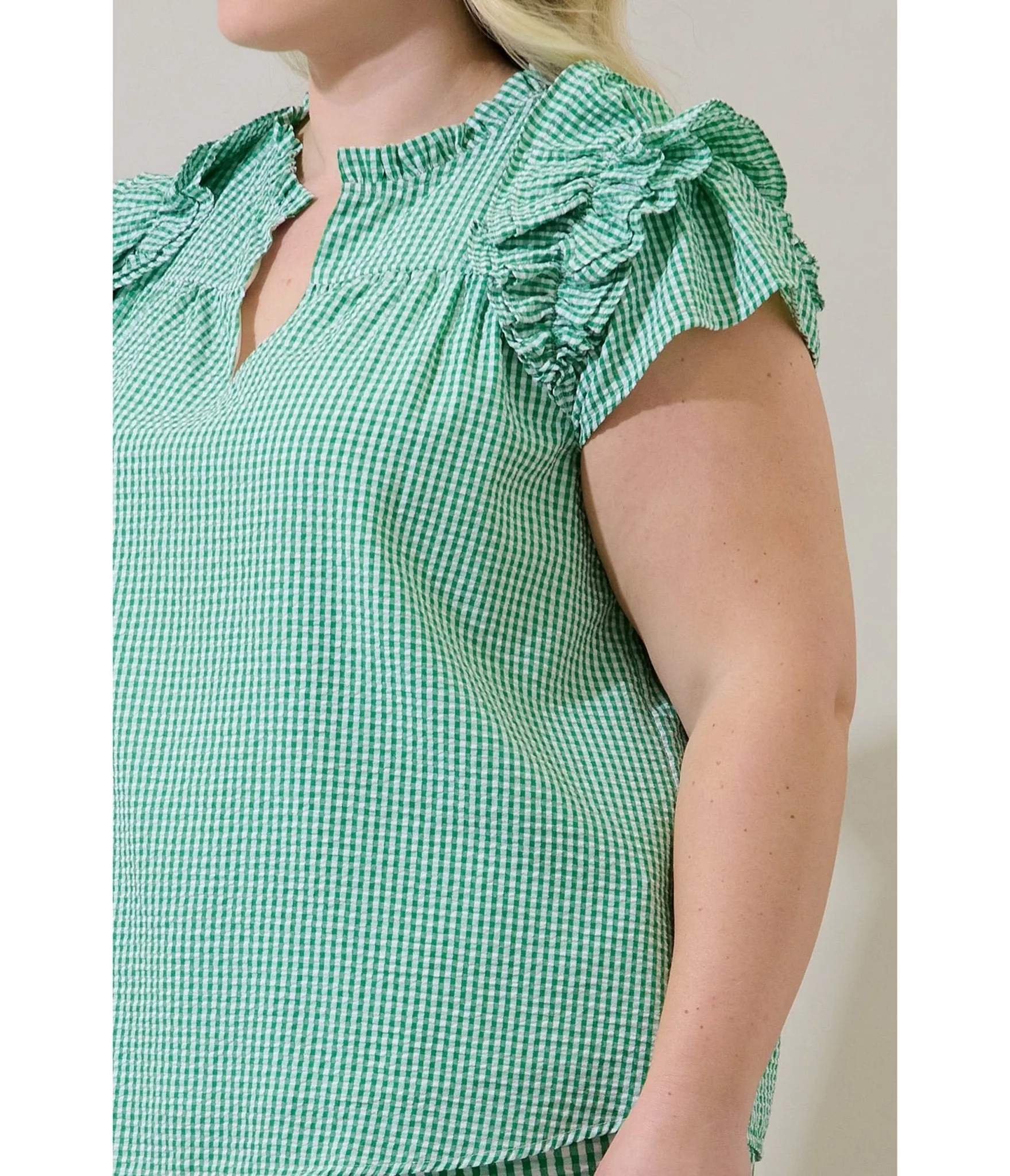 Plus Size Green Gingham Ruffle Tamara Top sold by Unique Vintage product image thumbnail 5