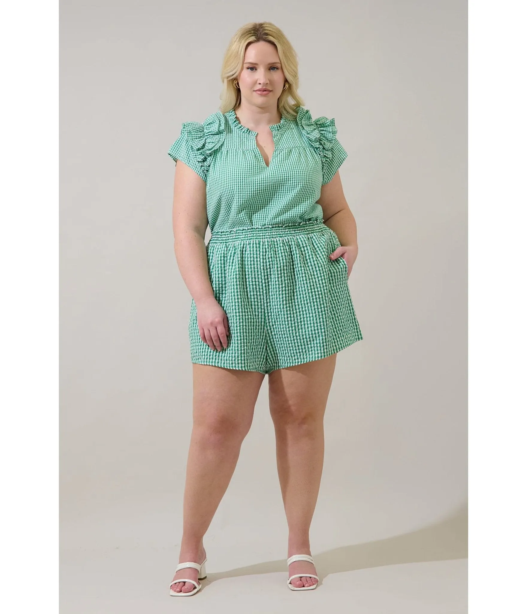 Plus Size Green Gingham Ruffle Tamara Top sold by Unique Vintage product image thumbnail 4