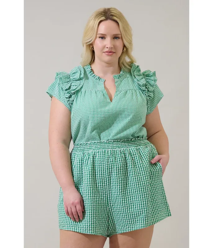 Plus Size Green Gingham Ruffle Tamara Top made by Sugarlips