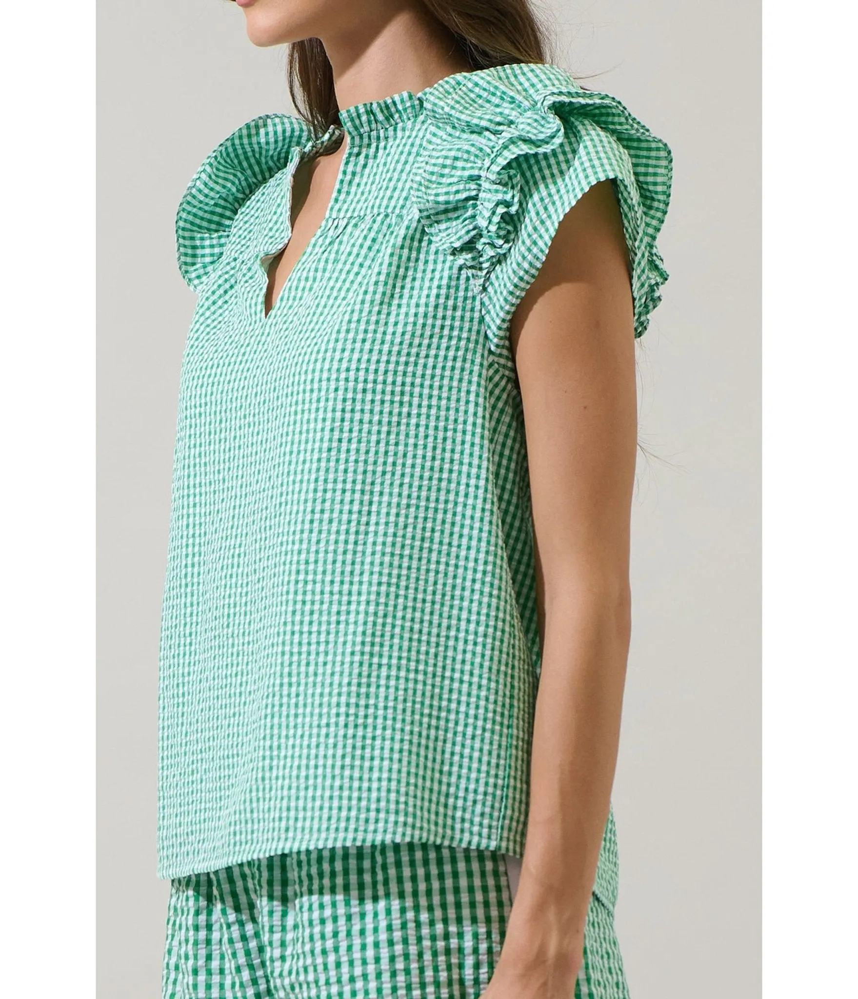 Green Gingham Ruffle Tamara Top sold by Unique Vintage product image thumbnail 5