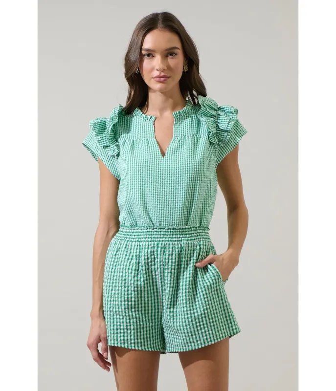 Green Gingham Ruffle Tamara Top made by Sugarlips