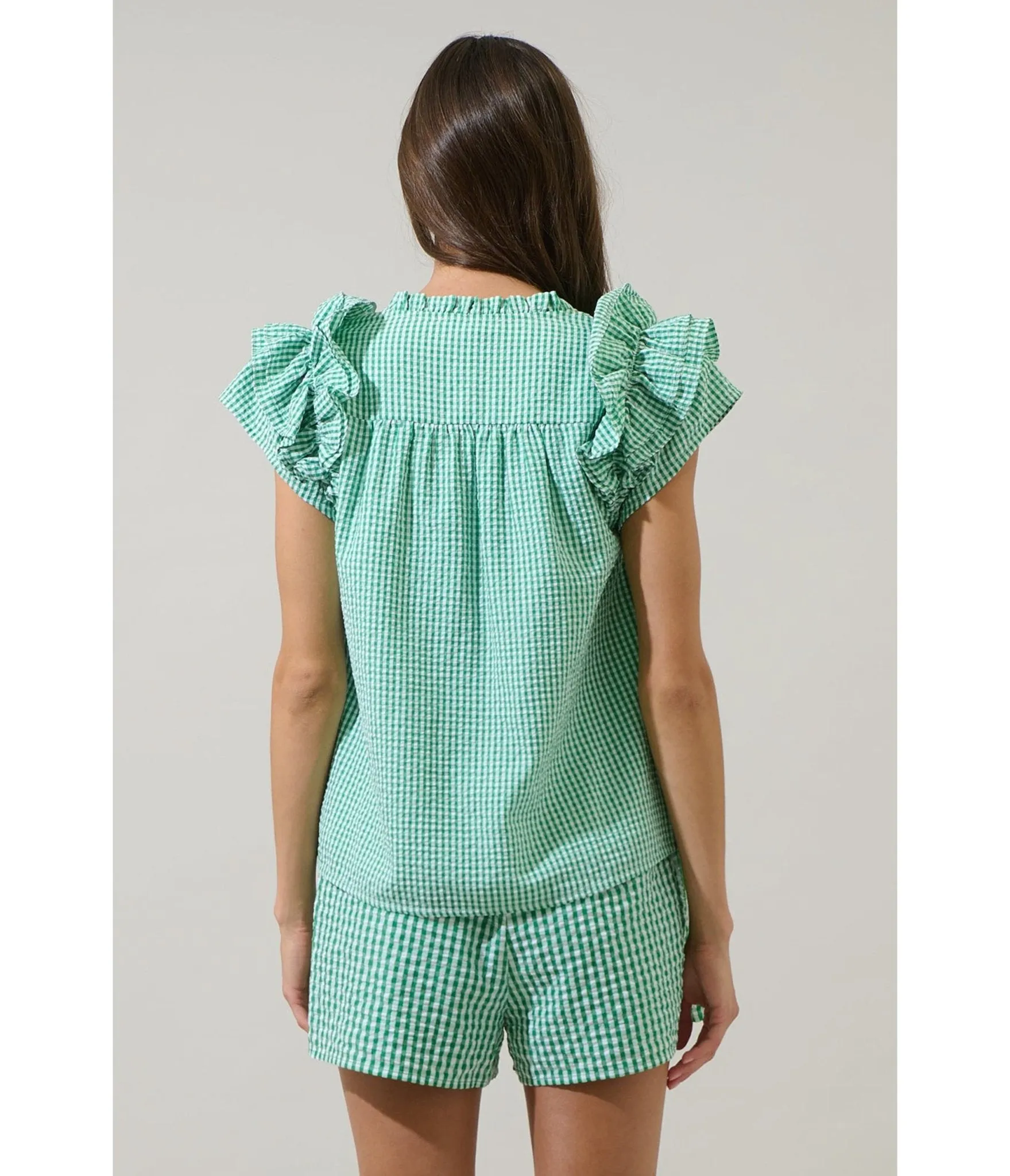 Green Gingham Ruffle Tamara Top sold by Unique Vintage product image thumbnail 2