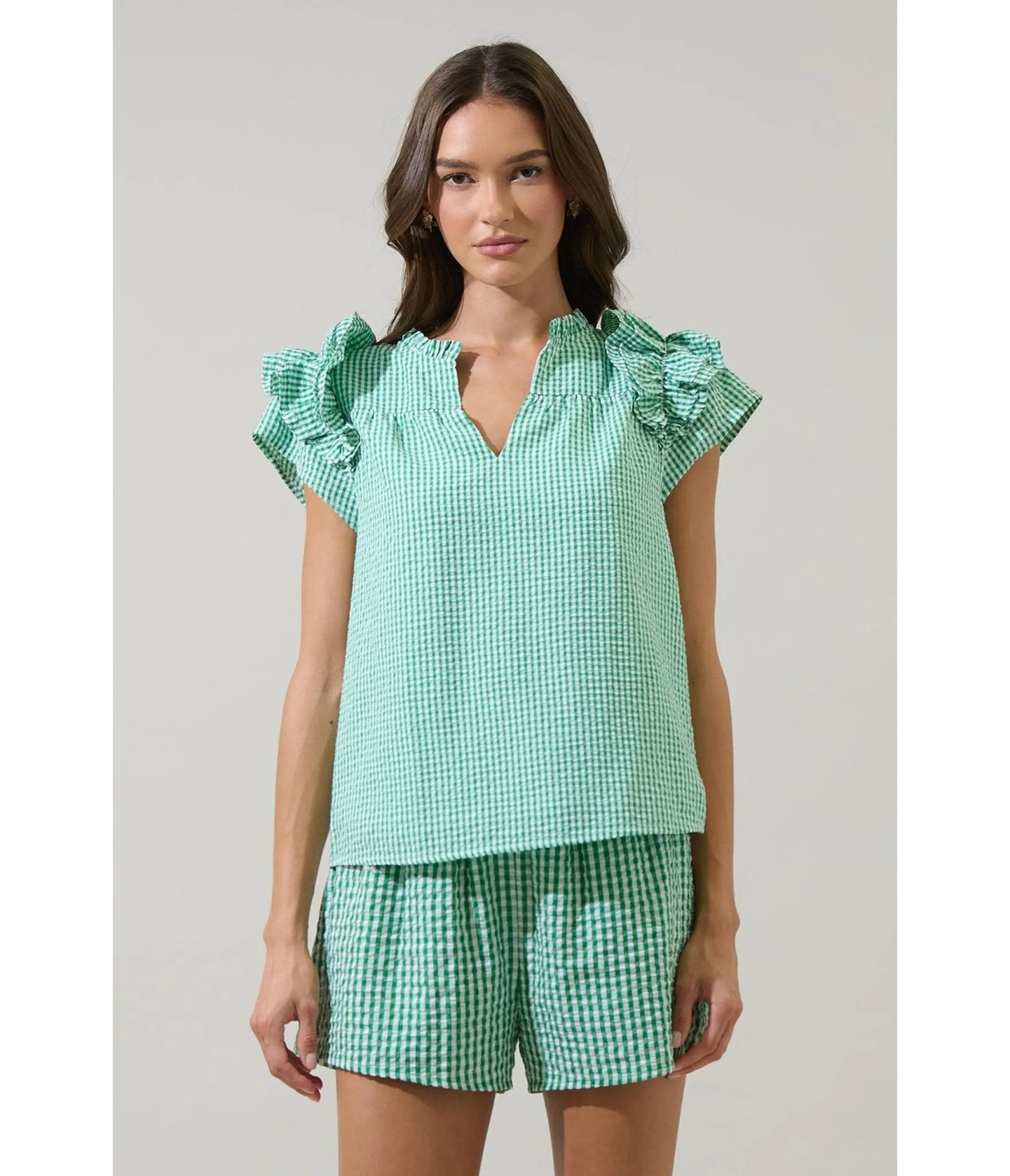 Green Gingham Ruffle Tamara Top sold by Unique Vintage product image thumbnail 3