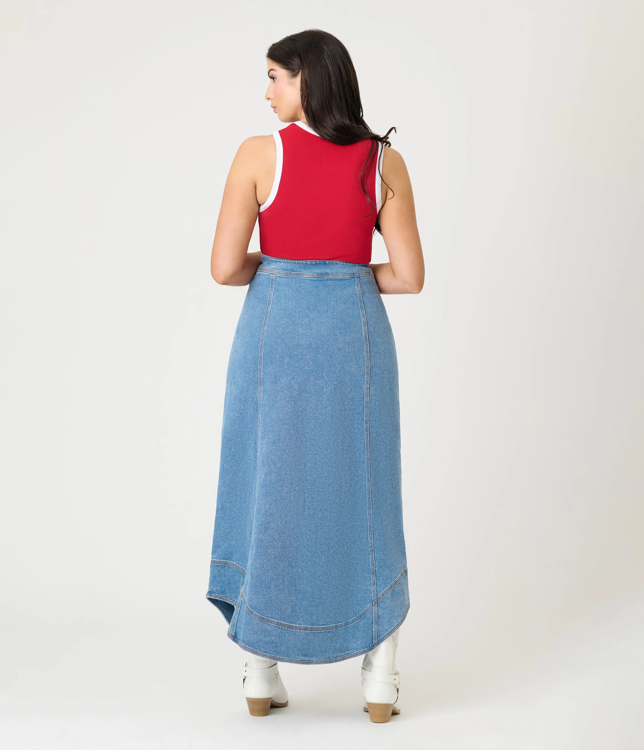 Wavy Placket Denim Maxi Skirt sold by Unique Vintage product image thumbnail 3