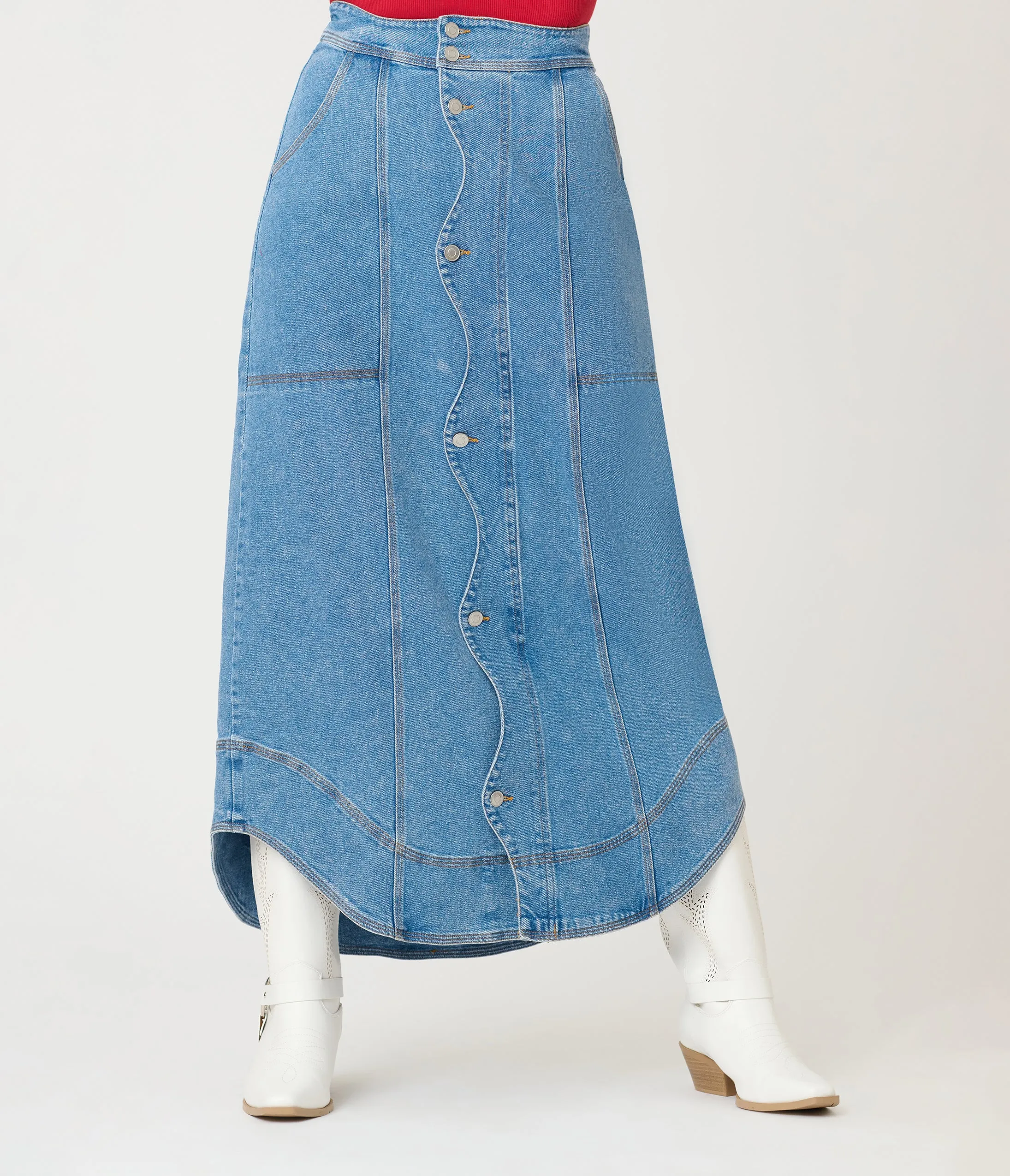 Wavy Placket Denim Maxi Skirt sold by Unique Vintage product image thumbnail 2