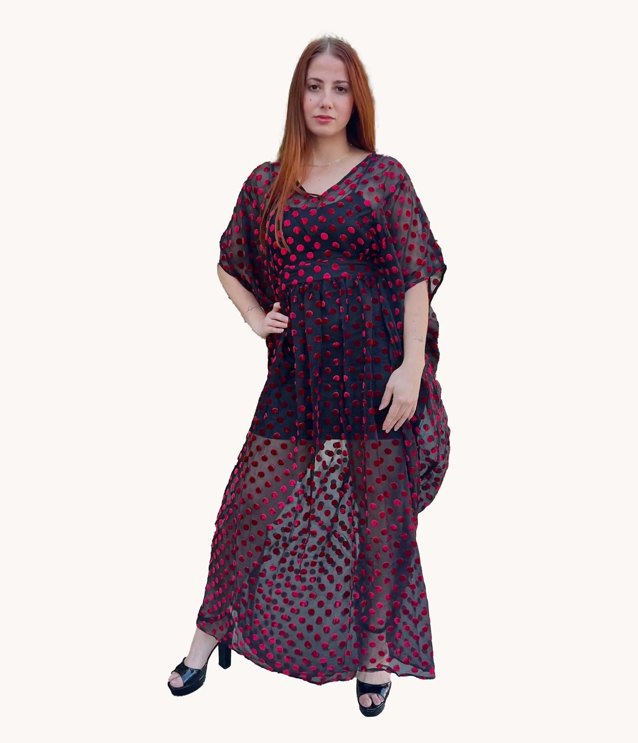 Unique Vintage Black & Red Swiss Dot Burton Caftan Dress sold by Unique Vintage product image thumbnail 3