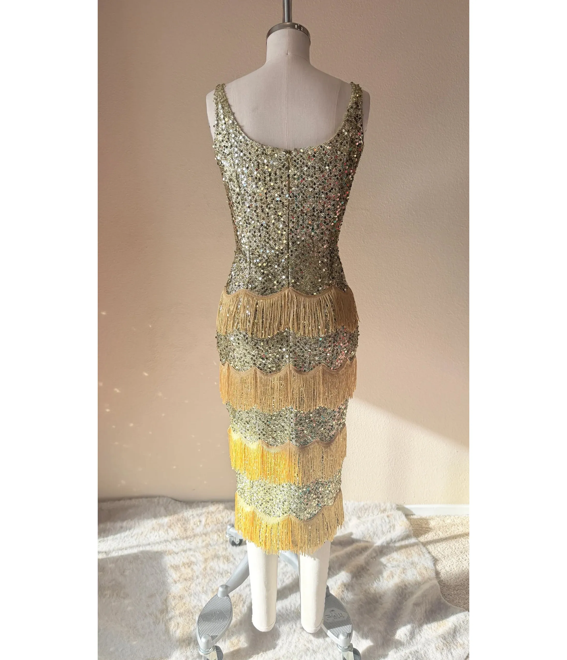 Elle Rebel Gold Sequin Studio Starlet Fringe Flapper Dress sold by Unique Vintage product image thumbnail 5