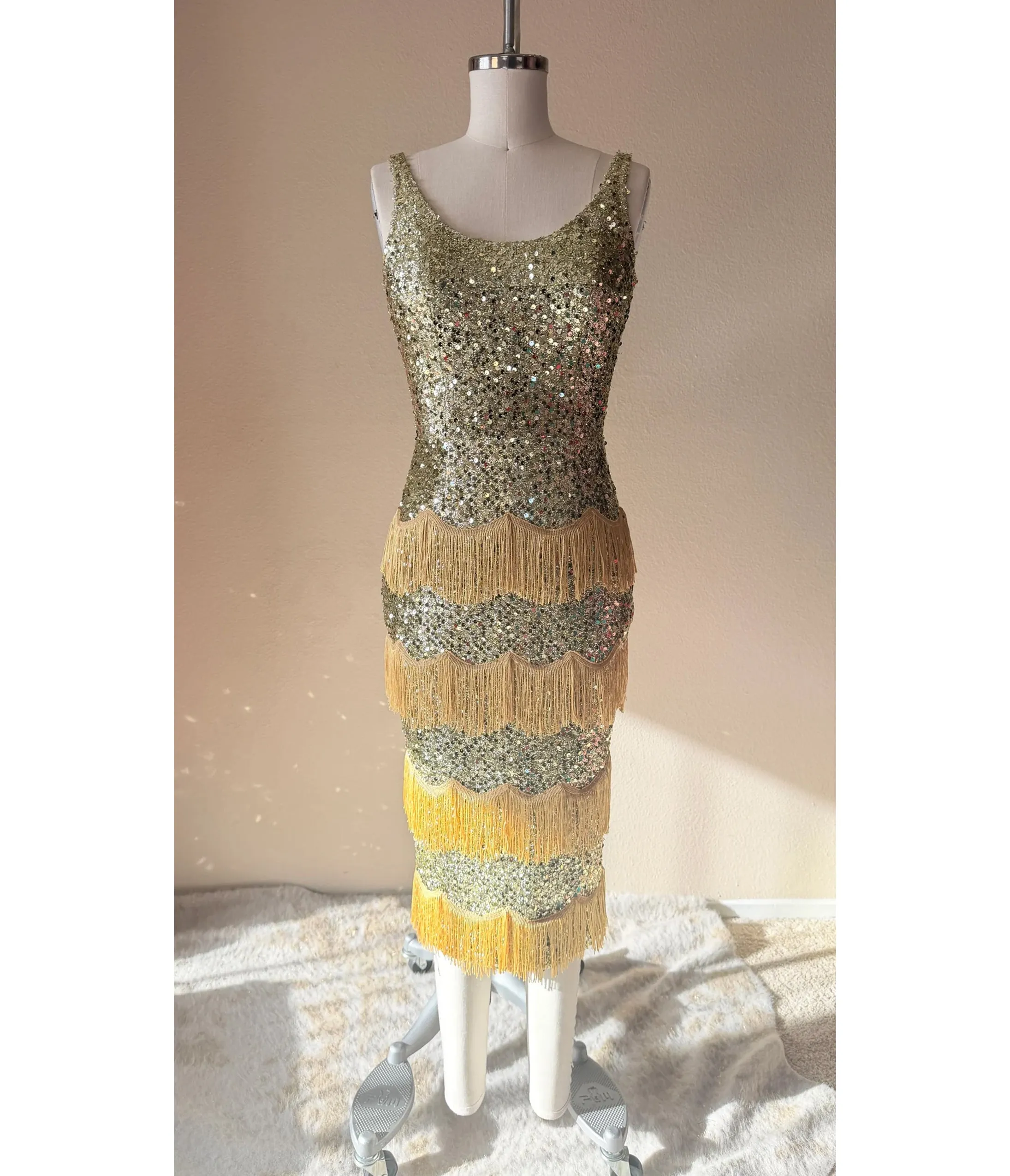 Elle Rebel Gold Sequin Studio Starlet Fringe Flapper Dress sold by Unique Vintage product image thumbnail 4