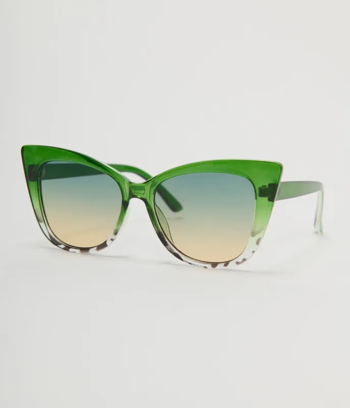 Unique Vintage Green Ombre Cat Eye Sunglasses made by Unique Vintage