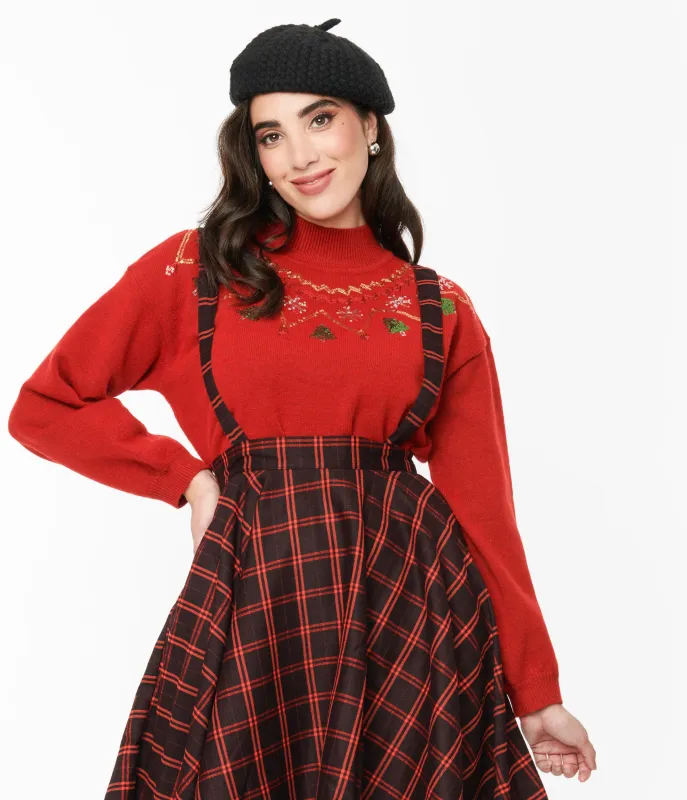 Red Christmas Sequin Mock Neck Sweater made by Unique Vintage