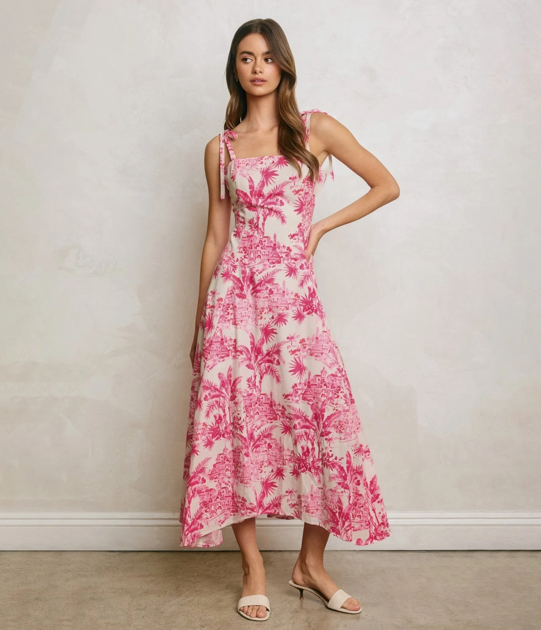 Pink Hibiscus Palm Maxi Dress sold by Unique Vintage product image thumbnail 3