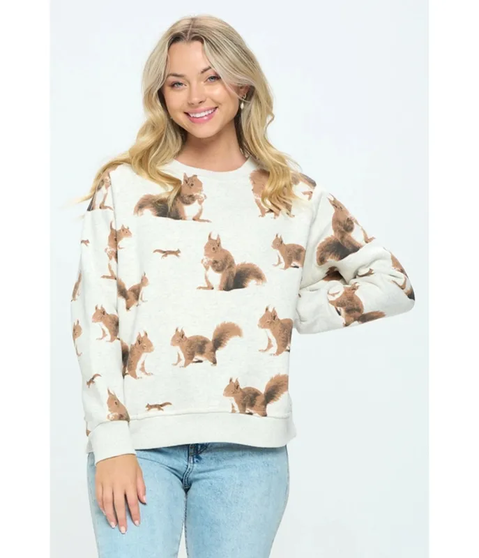 Heather Grey Squirrel Print Sweatshirt made by Unique Vintage
