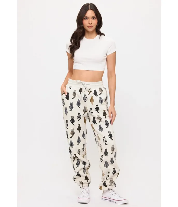 Heather Gray Cat Back Print Sweatpants made by Unique Vintage