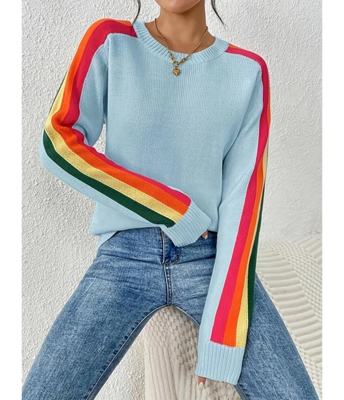 Blue Rainbow Sleeve Sweater made by Unique Vintage