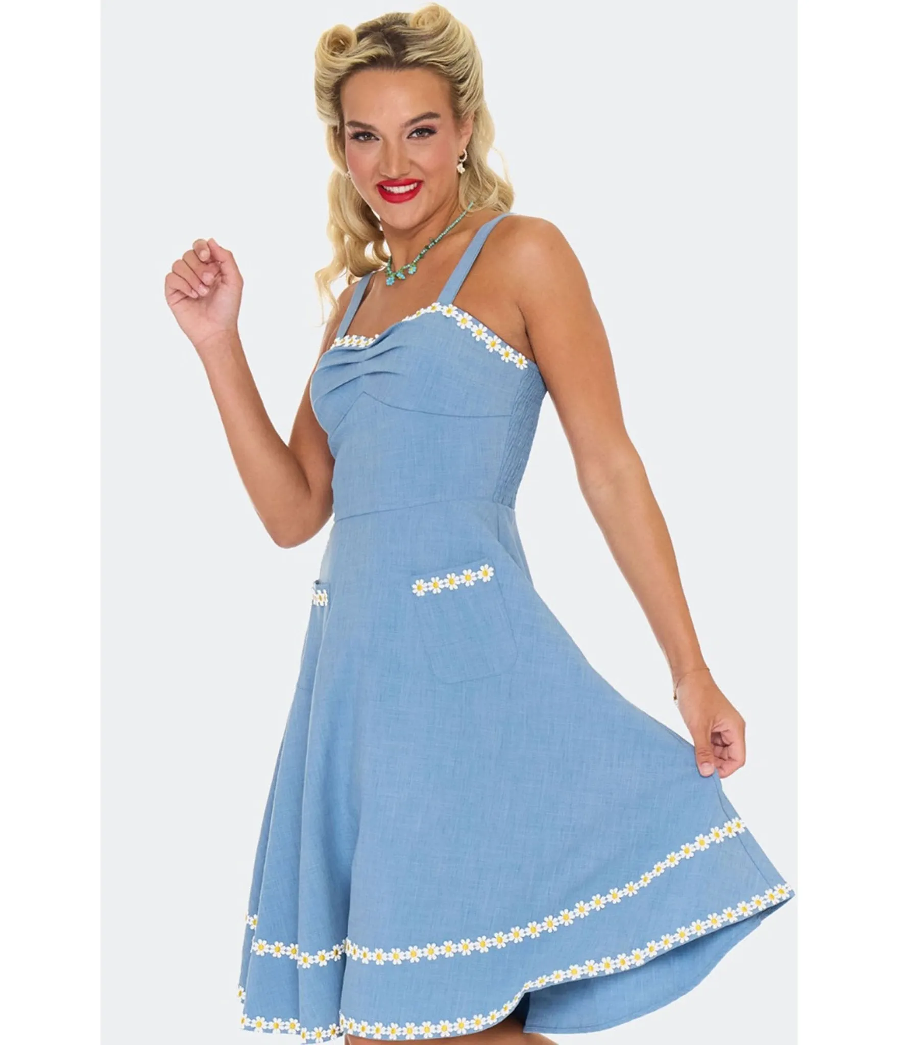 Voodoo Vixen Blue Daisy Flare Dress sold by Unique Vintage product image thumbnail 4