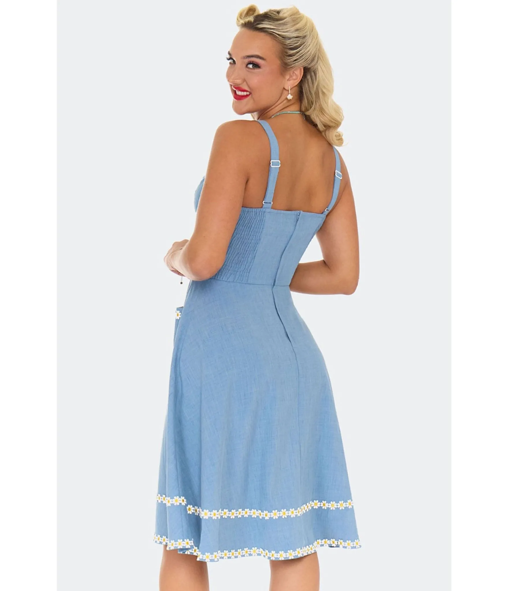 Voodoo Vixen Blue Daisy Flare Dress sold by Unique Vintage product image thumbnail 2