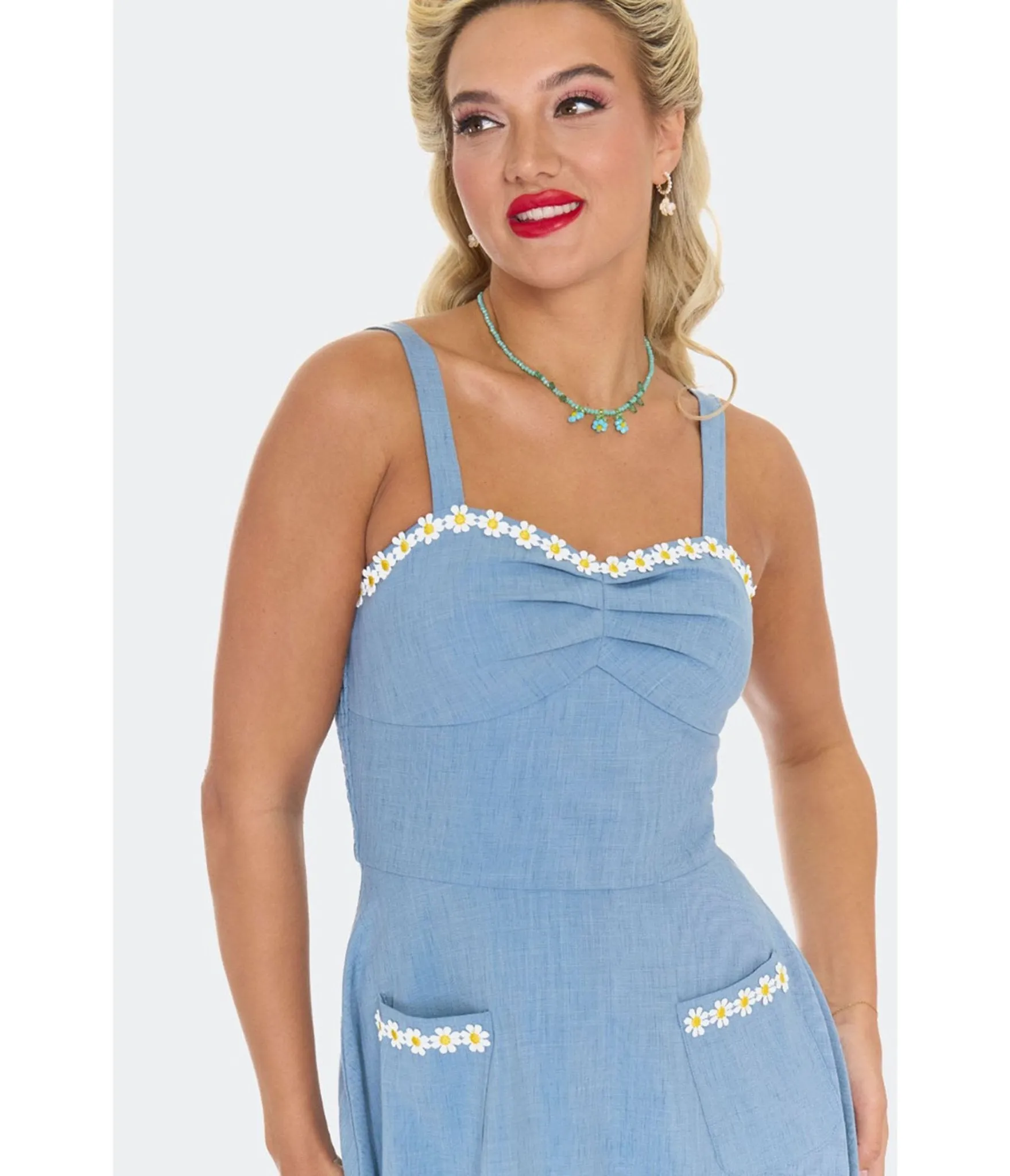 Voodoo Vixen Blue Daisy Flare Dress sold by Unique Vintage product image thumbnail 5