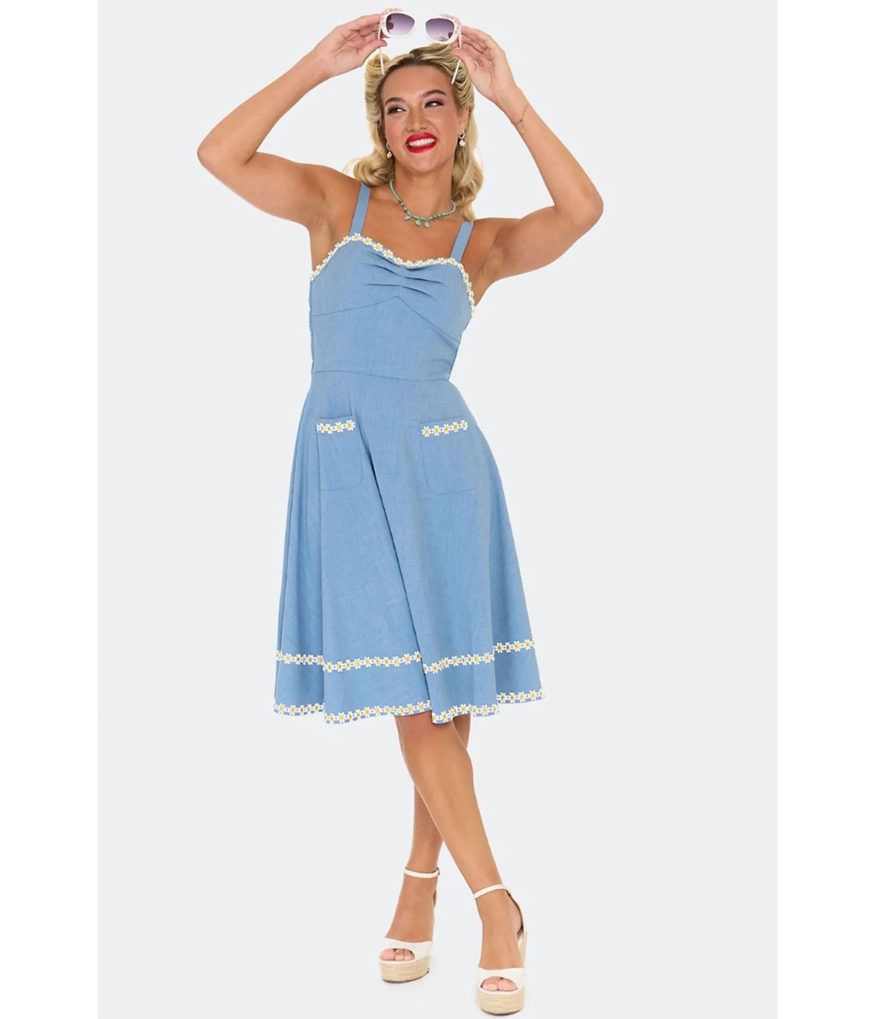 Voodoo Vixen Blue Daisy Flare Dress sold by Unique Vintage product image thumbnail 3
