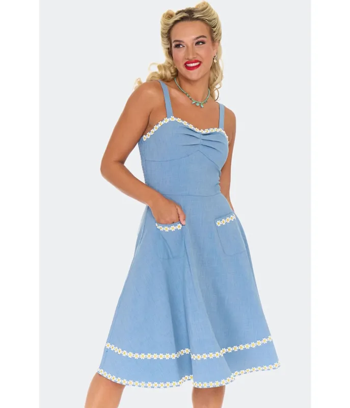 Voodoo Vixen Blue Daisy Flare Dress made by Voodoo Vixen