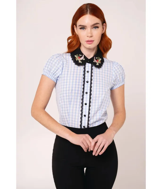 Hell Bunny Blue Gingham Beatrix Blouse made by Unique Vintage