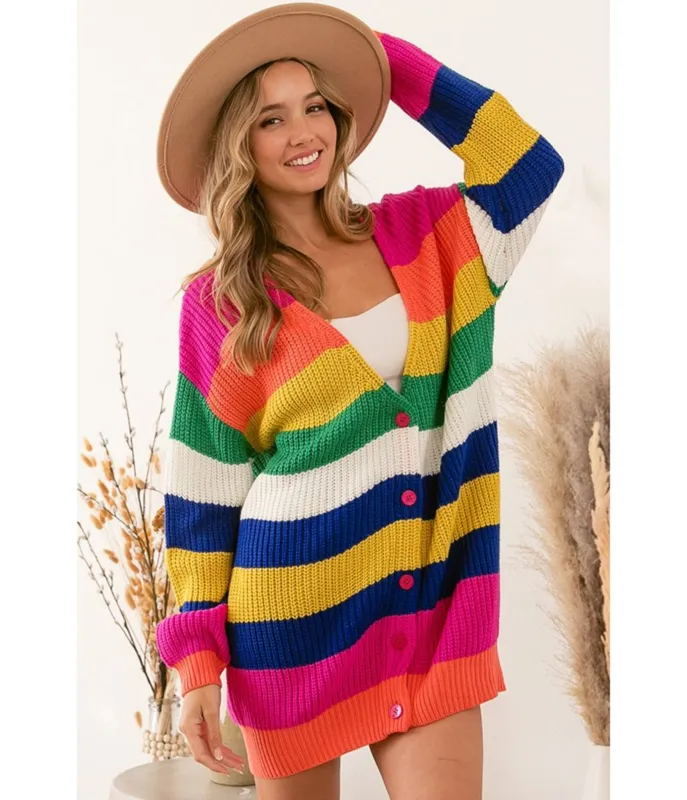 Rainbow Oversized Chunky Cardigan made by Unique Vintage