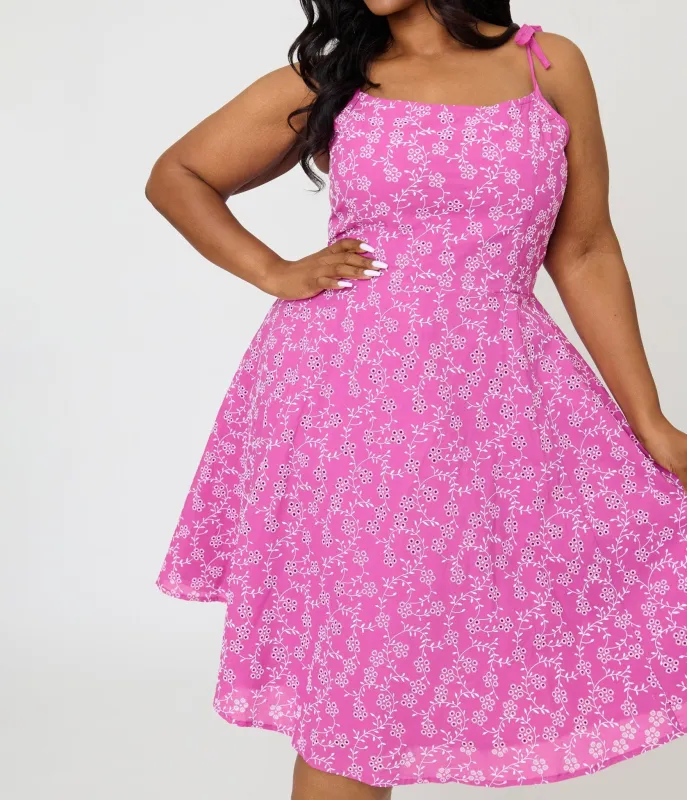 Unique Vintage Plus Size Purple Floral Eyelet Bobbie Swing Dress made by Unique Vintage