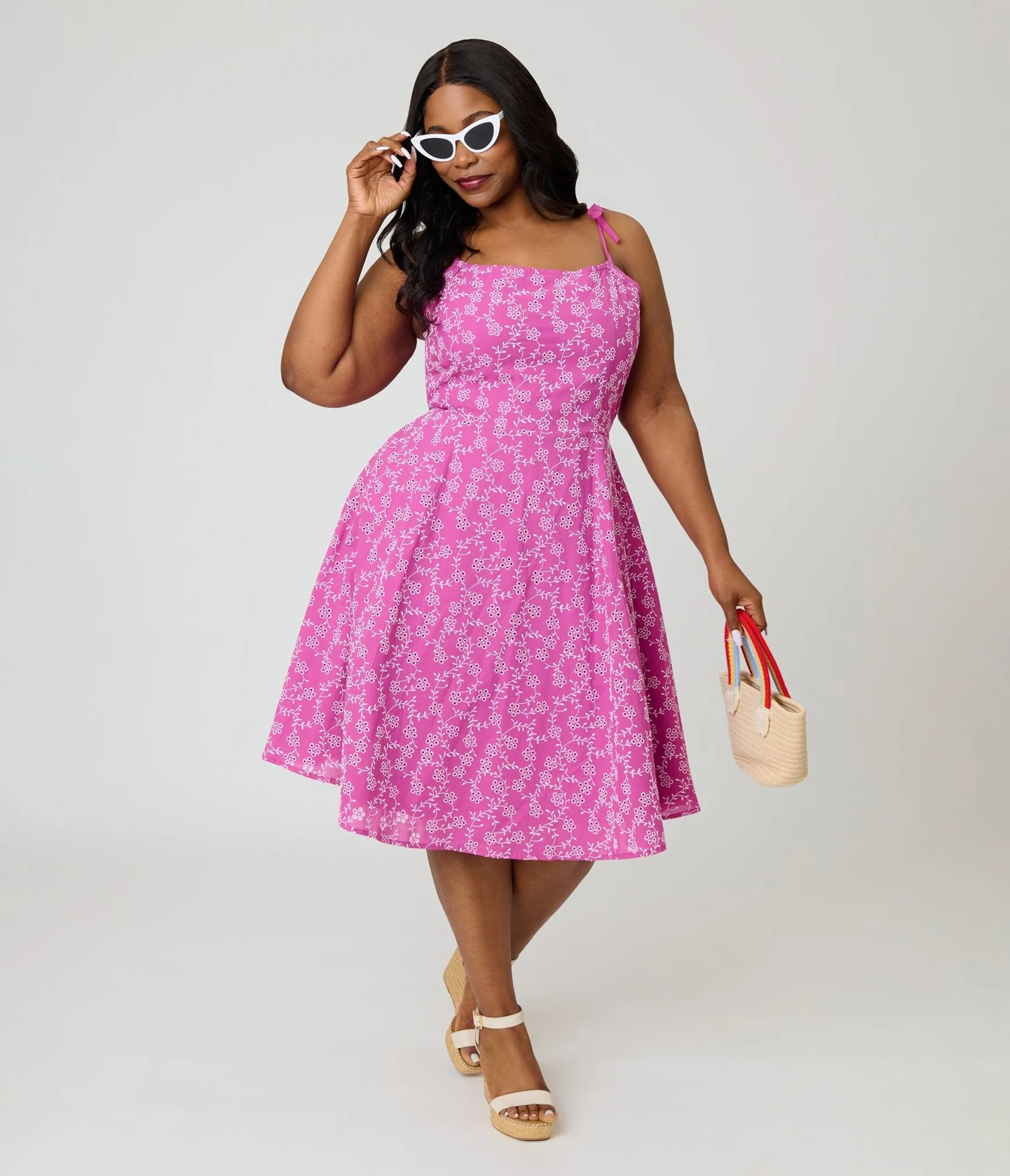 Unique Vintage Plus Size Purple Floral Eyelet Bobbie Swing Dress sold by Unique Vintage product image thumbnail 3