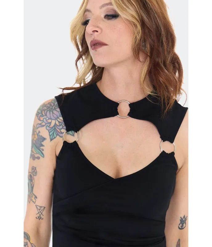 Jawbreaker Black O-Ring Cutout Knit Top made by Voodoo Vixen