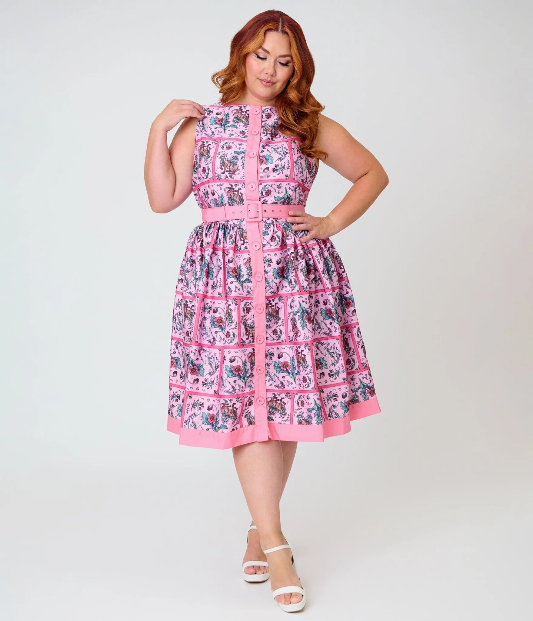 Unique Vintage Plus Size Pink Mythical Creatures Sleeveless Button Swing Dress sold by Unique Vintage product image thumbnail 3