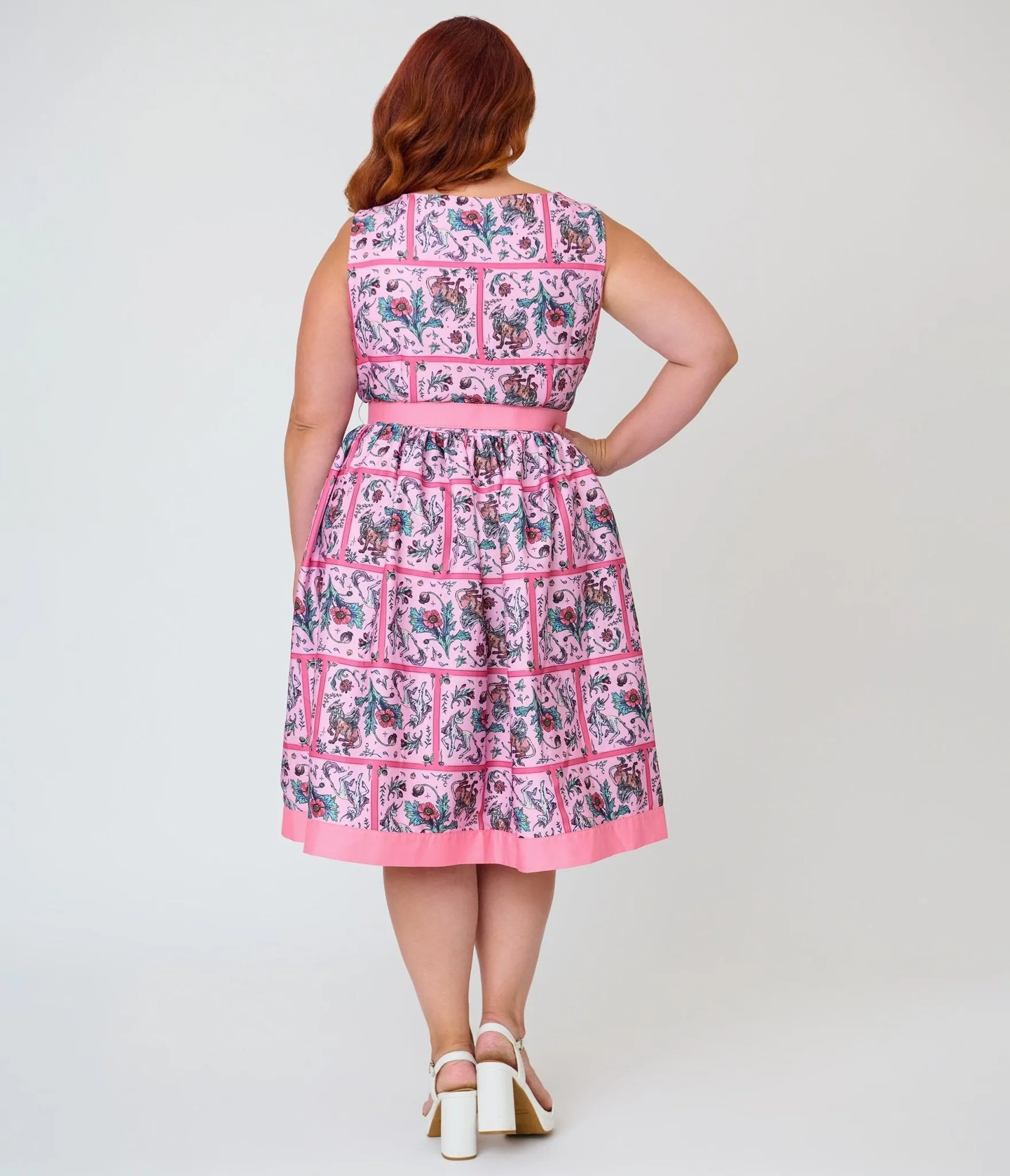 Unique Vintage Plus Size Pink Mythical Creatures Sleeveless Button Swing Dress sold by Unique Vintage product image thumbnail 2