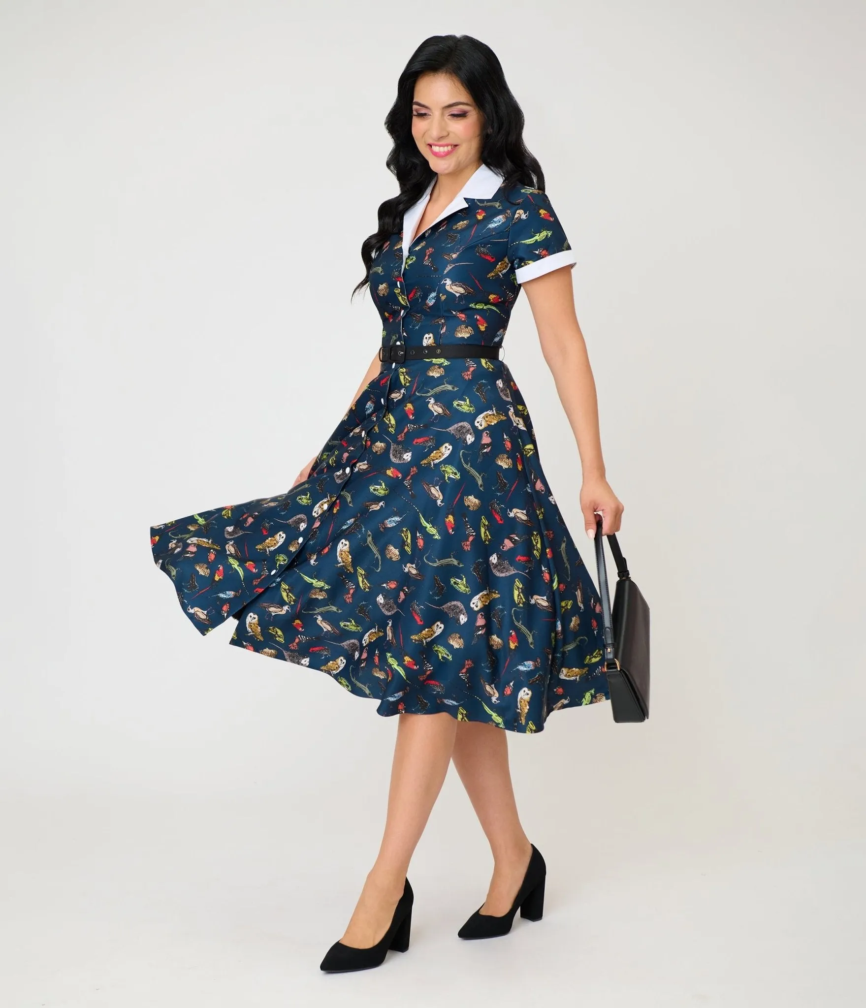 Unique Vintage Navy Creatures Print Alexis Swing Dress sold by Unique Vintage