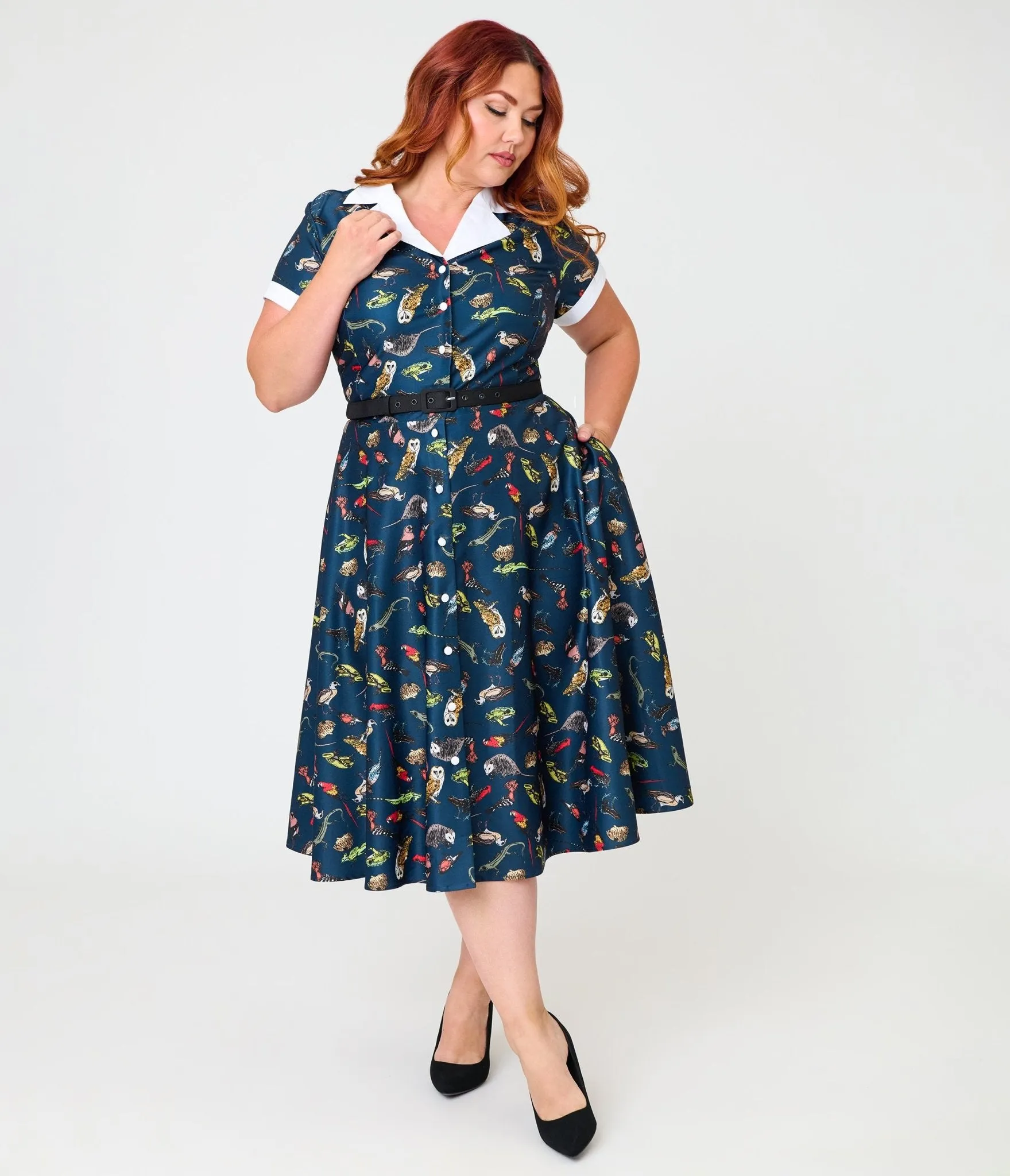 Unique Vintage Plus Size Navy Creatures Print Alexis Swing Dress sold by Unique Vintage product image thumbnail 3
