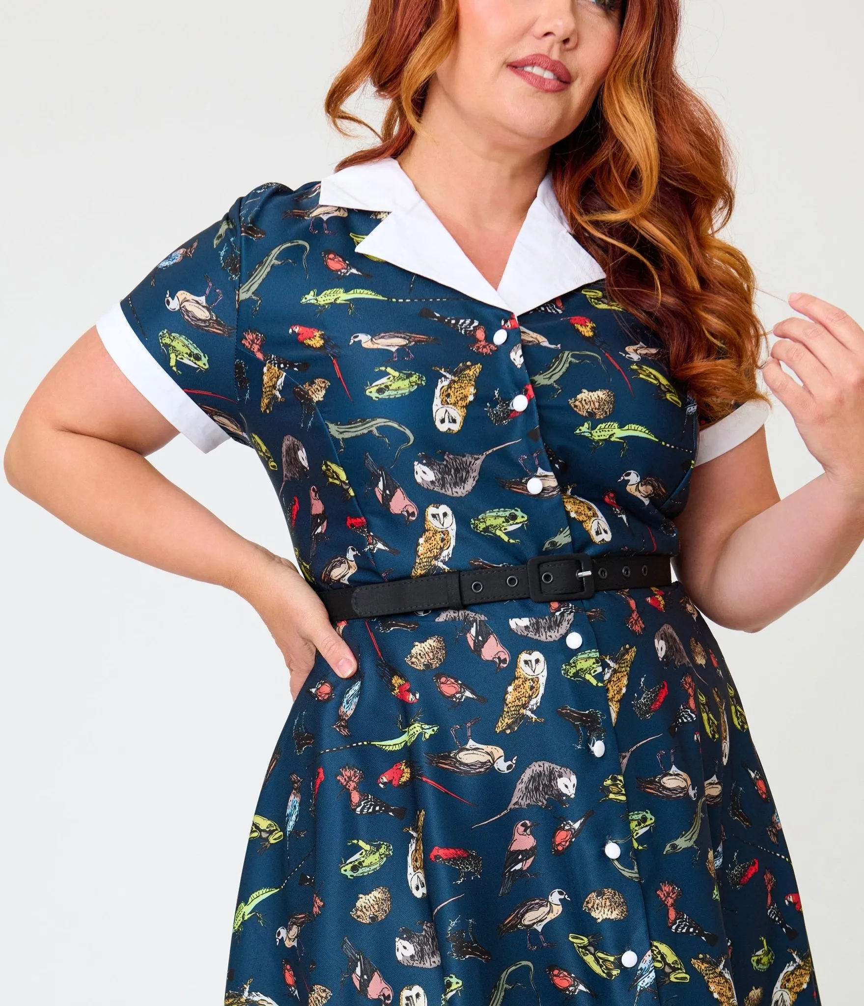 Unique Vintage Plus Size Navy Creatures Print Alexis Swing Dress sold by Unique Vintage